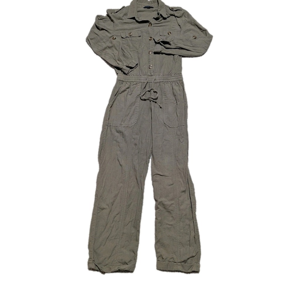 American Eagle Workwear Jumpsuit Olive Green Long Sleeve Linen Blend Size Small